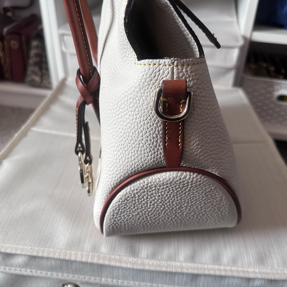 Dooney & Bourke Small Cream Satchel with DB Charms - Picture 8 of 12